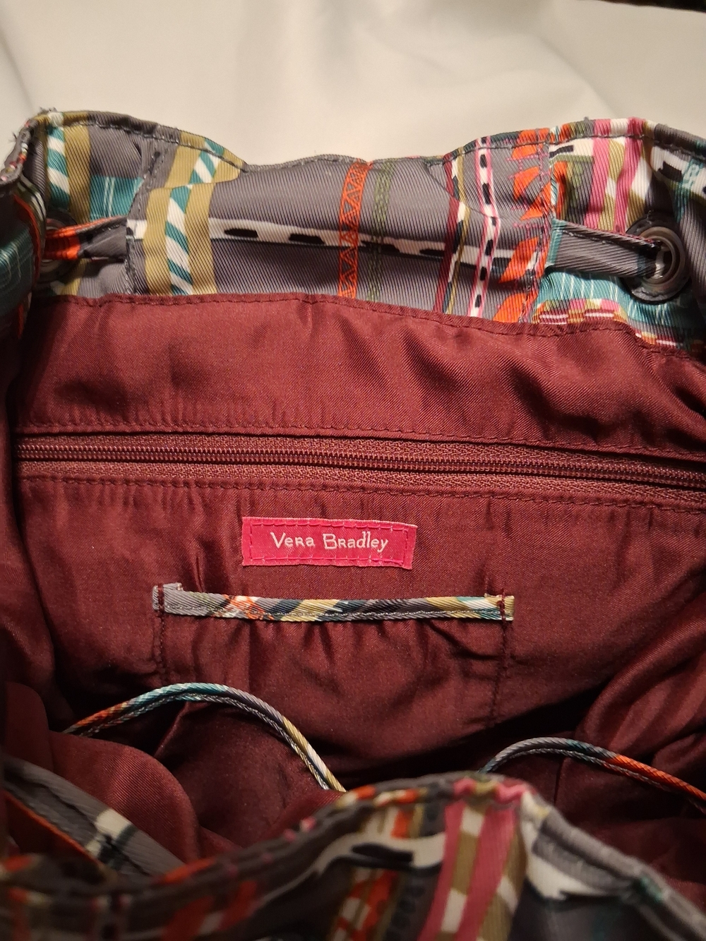 VERA BRADLEY Multicolor Plaid Print Drawstring Backpack - Style: Midtown Cargo - Picture 10 of 14